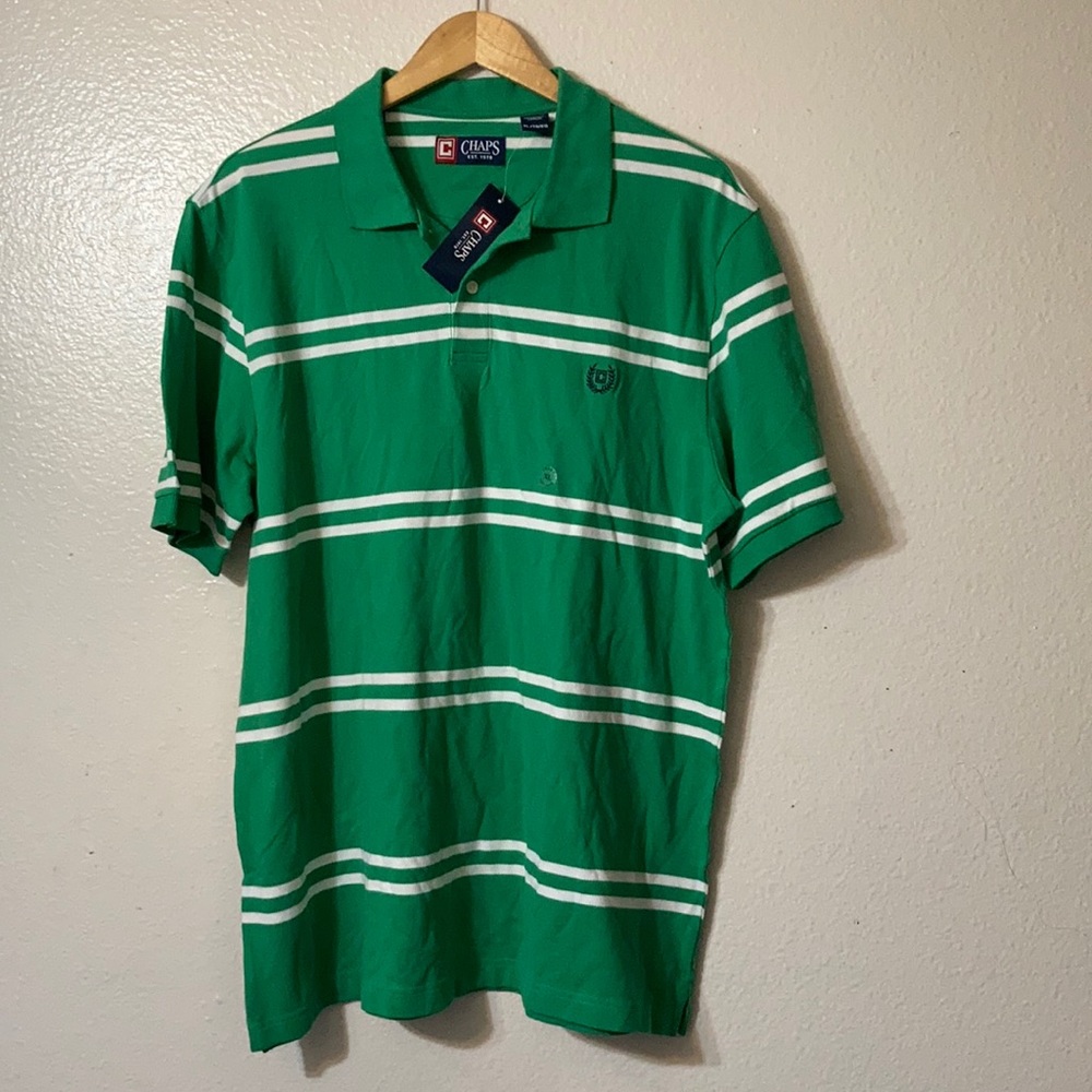 NWT CHAPS XL green and white striped shirt